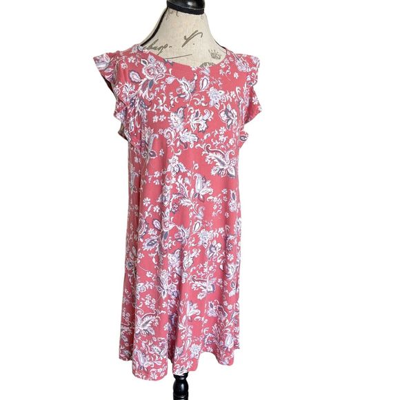 Loft Womens Dress Sz Medium Floral Flutter Sleeves Swing Shift Stretch Pullover - Picture 2 of 12